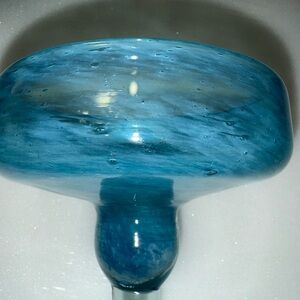 Hand Blown Margarita Glasses Aqua Blue 14oz Set of 2 Heavy Duty Excellent Cond